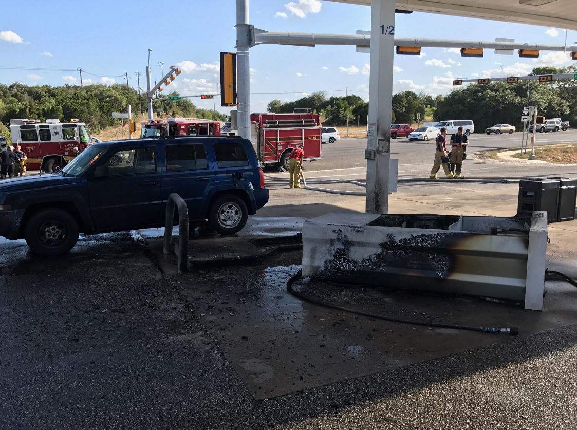 Gas pump catches fire after car drives away with nozzle still in tank